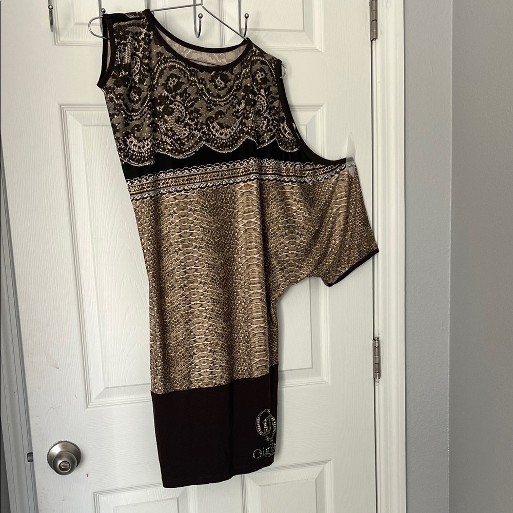 Chic Brown and Black Patterned Dress